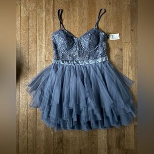 Steel blue lace & tulle corset minidress size 9